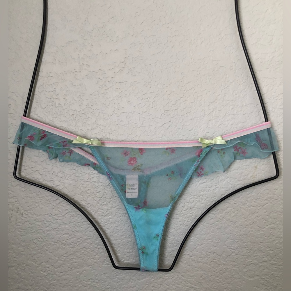 VTG Y2K Low Rise Thong G-string Blue Lace Small